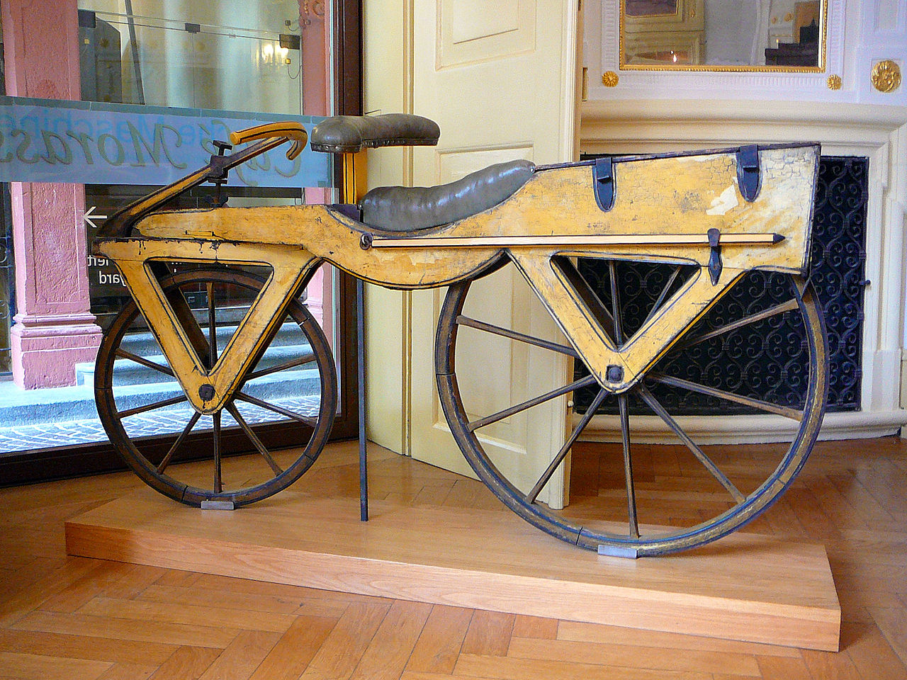 two wheeled wooden bicycle